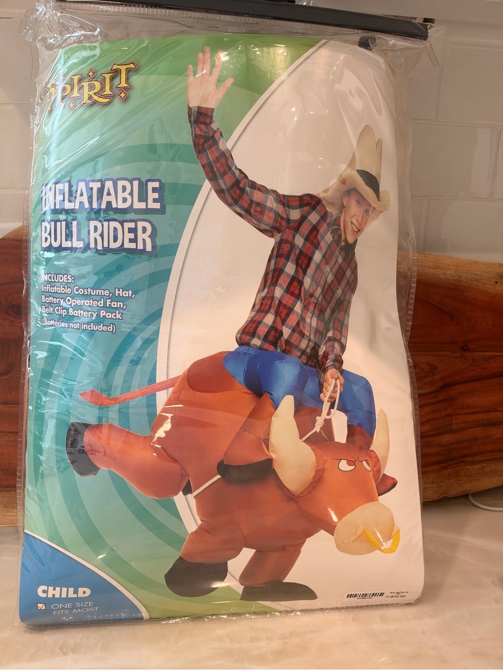 Spirit Inflatable Bull Rider Costume - Brown, Blue, Red